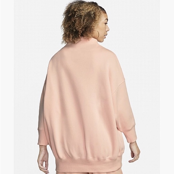 NIKE SPORTSWEAR PHOENIX OVER-OVERSIZED MOCK NECK CROPPED SLEEVE SWEATSHIRT PEACH - Picture 4 of 6